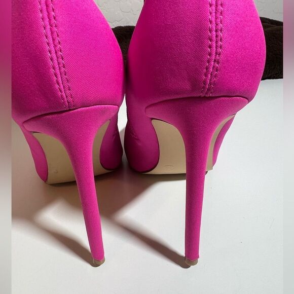 🩷 SHEIN fuchsia pink pointy high heel zip midcalf sock boots booties size 10 - Picture 6 of 11